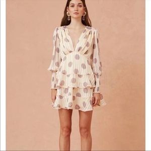 NTW Keepsake Oblivion Long Sleeve Mini Dress in Cream Spot Size L